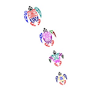 Tattoo of four small Polynesian turtles representing
family members