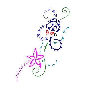 Feminine Polynesian octopus and star
tattoo