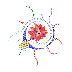 Feminine colorful Polynesian tattoo for
the shoulder